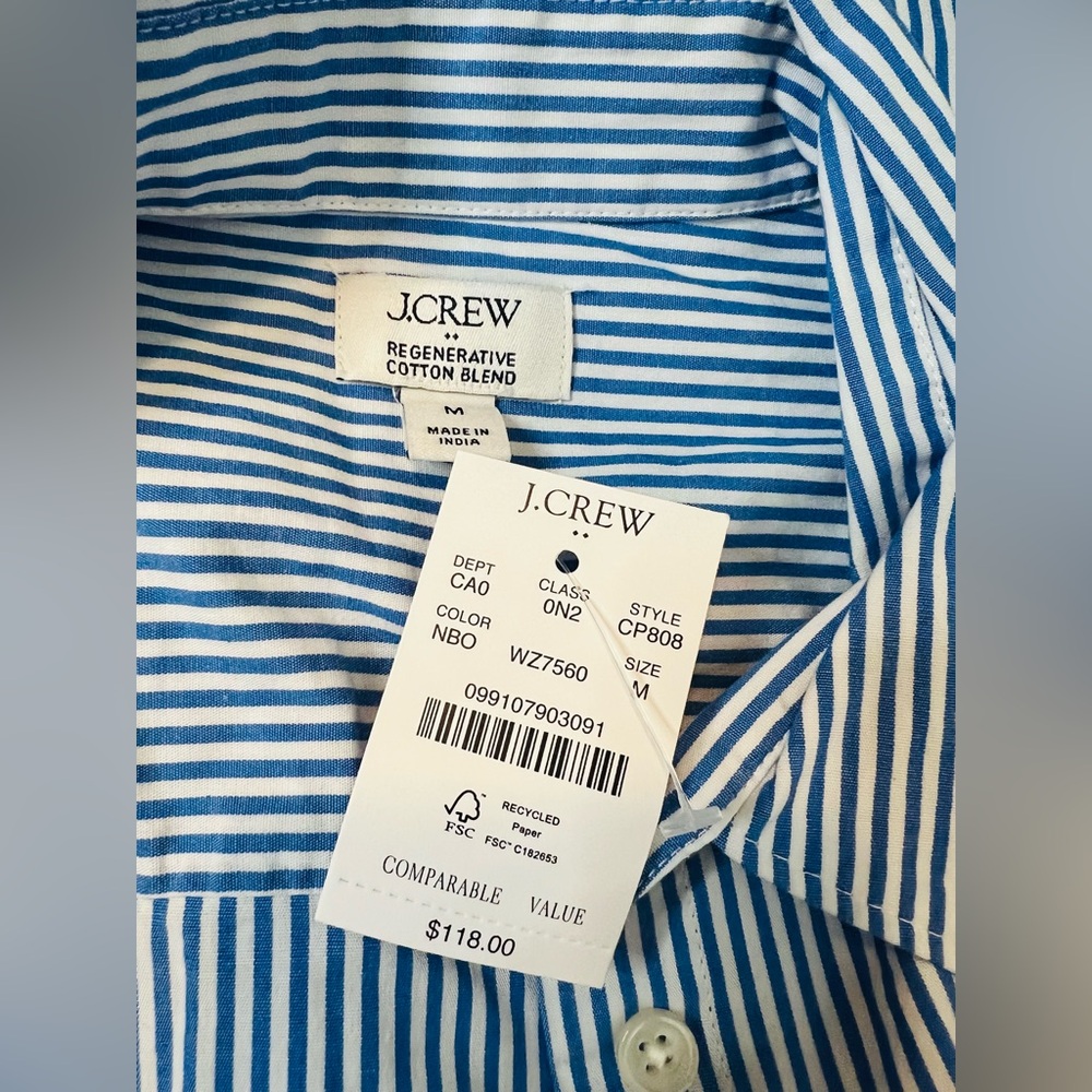 NWT! J. Crew Navy Striped Bow Button-Up Shirt in Color Banker Stripe Size Medium - Picture 5 of 8